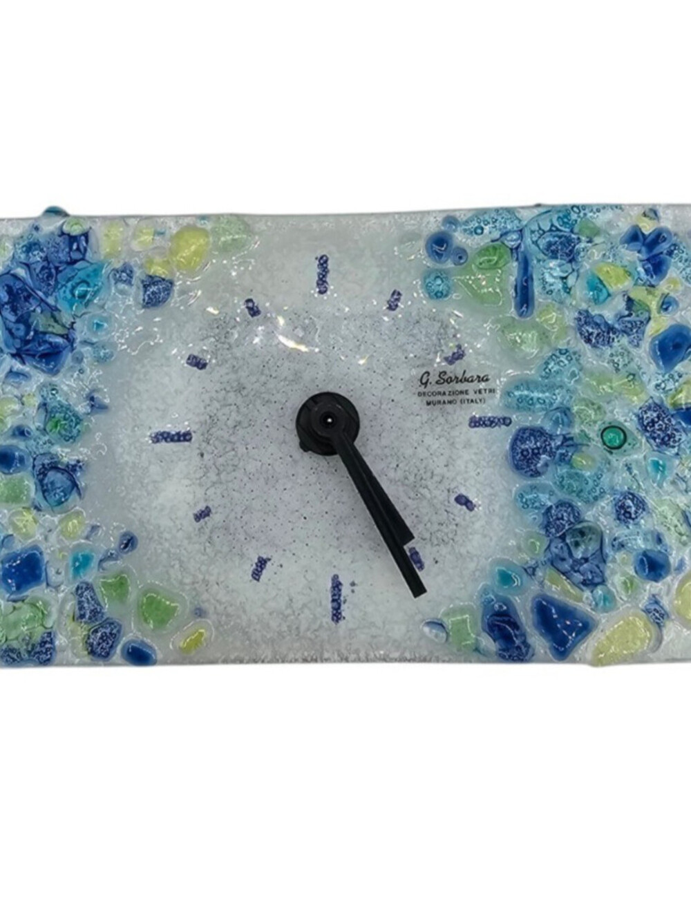 Vintage Murano Glass Art Desk Clock Blue Abstract Handmade MCM Italy